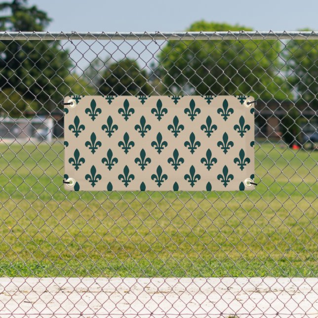 Fleur de Lis Pattern, Royal French Green on Cream Banner (Insitu)