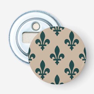Fleur de Lis Pattern, Royal French Green on Cream Bottle Opener