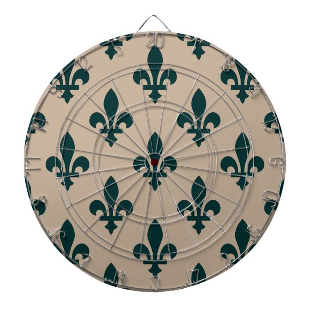 Fleur de Lis Pattern, Royal French Green on Cream Dartboard (Front)