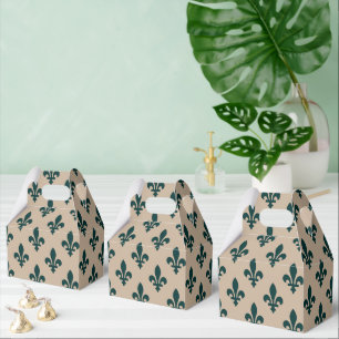 Fleur de Lis Pattern, Royal French Green on Cream Favour Box