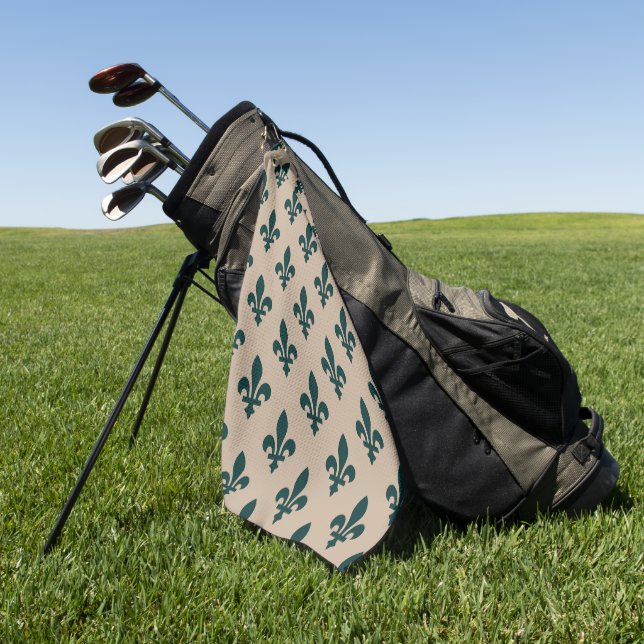Fleur de Lis Pattern, Royal French Green on Cream Golf Towel (Green)