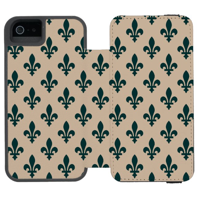 Fleur de Lis Pattern, Royal French Green on Cream Incipio iPhone Wallet Case (Folio Open)