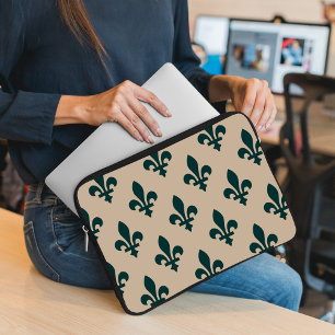 Fleur de Lis Pattern, Royal French Green on Cream Laptop Sleeve