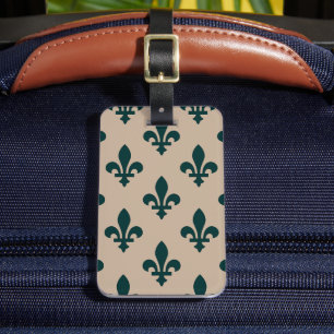 Fleur de Lis Pattern, Royal French Green on Cream Luggage Tag