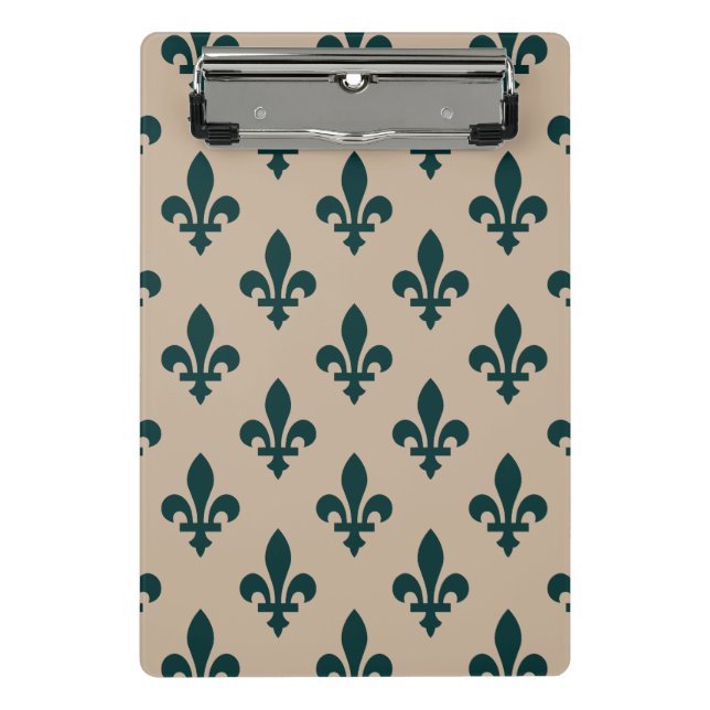 Fleur de Lis Pattern, Royal French Green on Cream Mini Clipboard (Front)