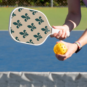 Fleur de Lis Pattern, Royal French Green on Cream Pickleball Paddle