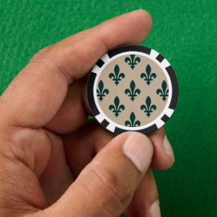 Fleur de Lis Pattern, Royal French Green on Cream Poker Chips