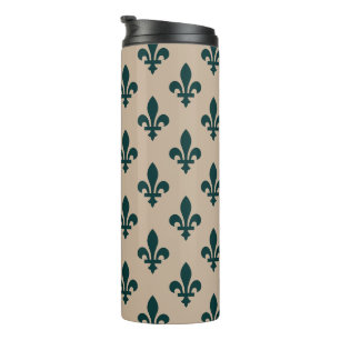 Fleur de Lis Pattern, Royal French Green on Cream Thermal Tumbler