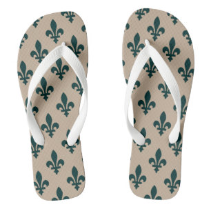Fleur de Lis Pattern, Royal French Green on Cream Thongs