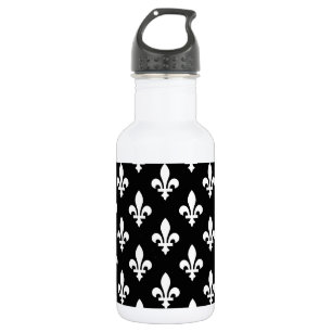 Fleur de Lis Pattern, Royal French, White on Black 532 Ml Water Bottle