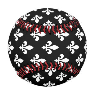 Fleur de Lis Pattern, Royal French, White on Black Baseball
