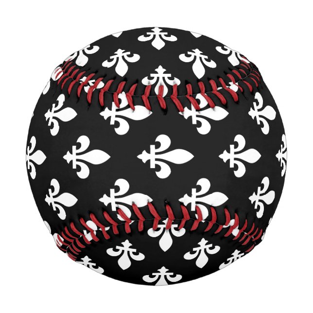 Fleur de Lis Pattern, Royal French, White on Black Baseball (Back)