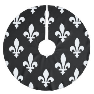 Fleur de Lis Pattern, Royal French, White on Black Brushed Polyester Tree Skirt