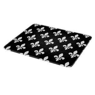 Fleur de Lis Pattern, Royal French, White on Black Cutting Board