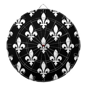 Fleur de Lis Pattern, Royal French, White on Black Dartboard