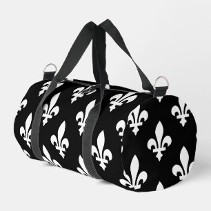 Fleur de Lis Pattern, Royal French, White on Black Duffle Bag