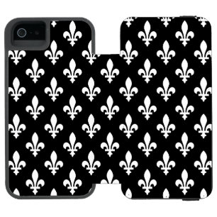 Fleur de Lis Pattern, Royal French, White on Black Incipio Watson™ iPhone 5 Wallet Case