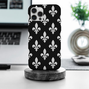Fleur de Lis Pattern, Royal French, White on Black iPhone 15 Pro Max Case
