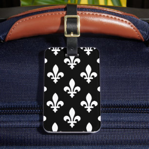 Fleur de Lis Pattern, Royal French, White on Black Luggage Tag