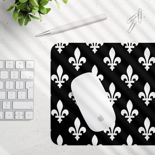 Fleur de Lis Pattern, Royal French, White on Black Mouse Pad (Creator Uploaded)
