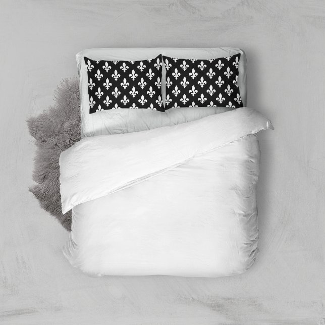 Fleur de Lis Pattern, Royal French, White on Black Pillowcase (Creator Uploaded)