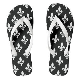Fleur de Lis Pattern, Royal French, White on Black Thongs