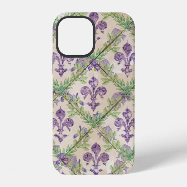 Fleur-de-lis pattern - watercolor Iris iPhone Case (Back)