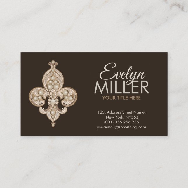 Fleur-de-lis Pearl and Gold Ornament Business Card (Front)