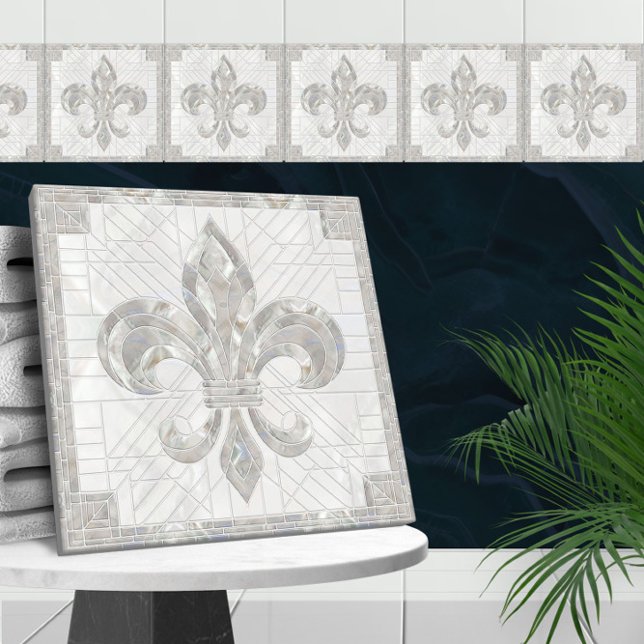 Fleur-de-lis - Pearl mosaic art Ceramic Tile (Creator Uploaded)