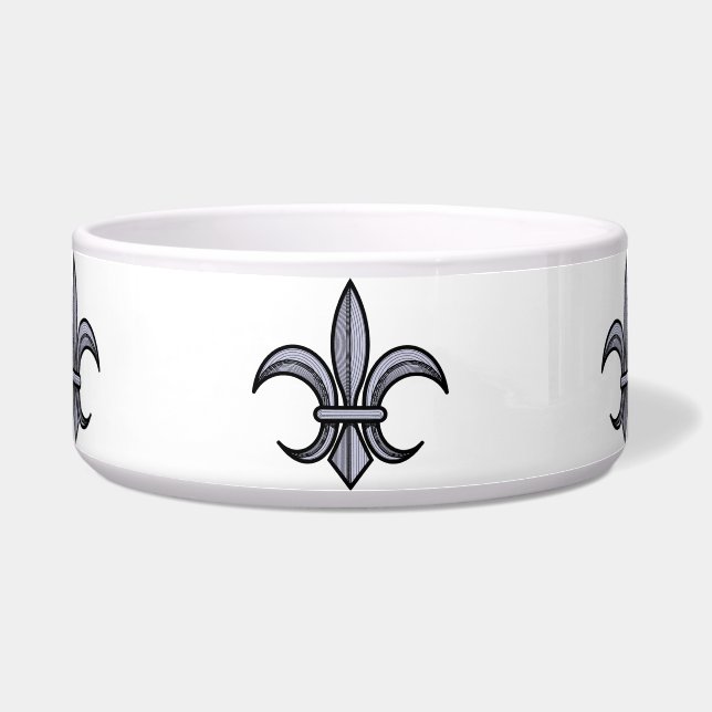 Fleur-de-Lis Pet Bowl (silver) (Front)