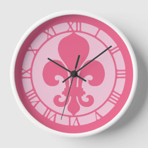 Fleur De Lis Pink  Clock