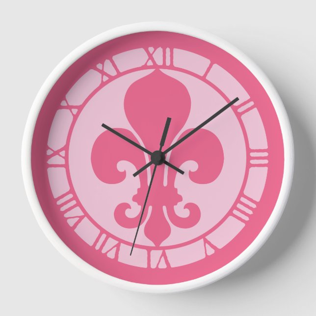 Fleur De Lis Pink  Clock (Front)