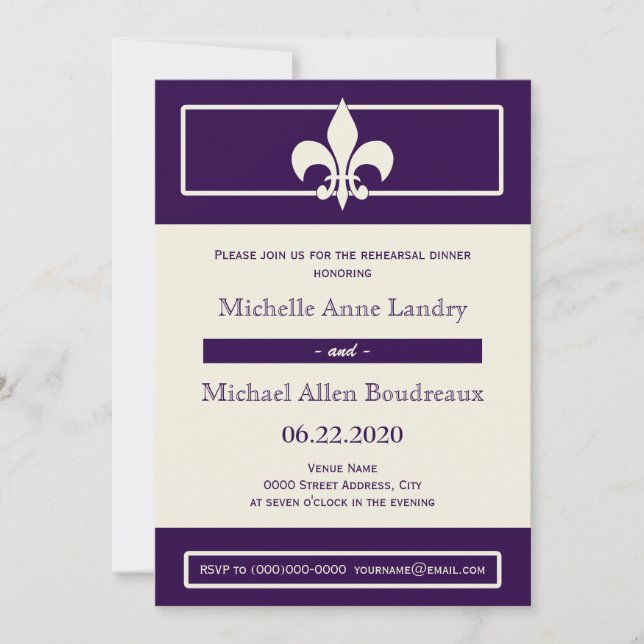 Fleur de Lis Poster Style Rehearsal Dinner Invitation (Front)
