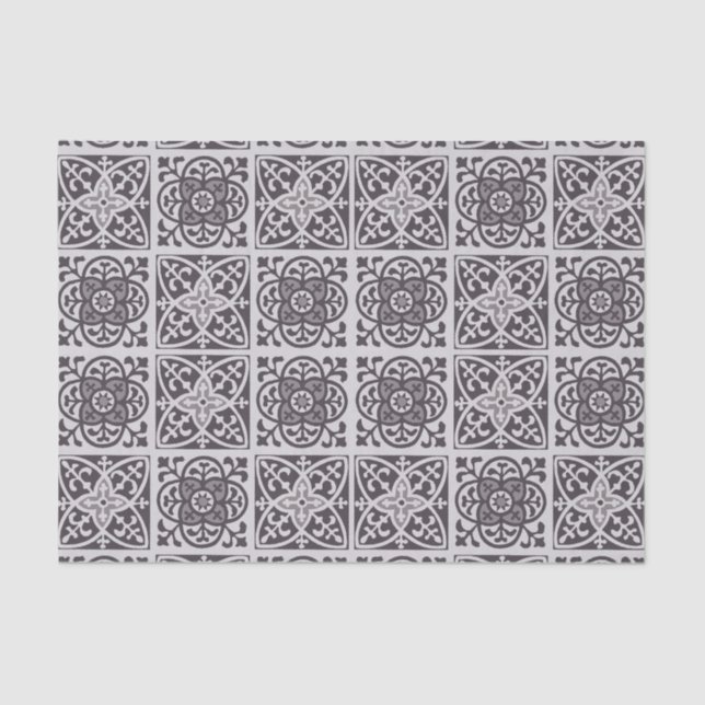 Fleur de lis print in Grey and Taupe Grey Tissue Paper (Front)