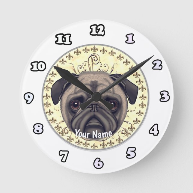 Fleur De Lis Pug  clock (Front)