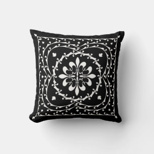 Fleur-de-lis Quatrefoil Black Throw Pillow