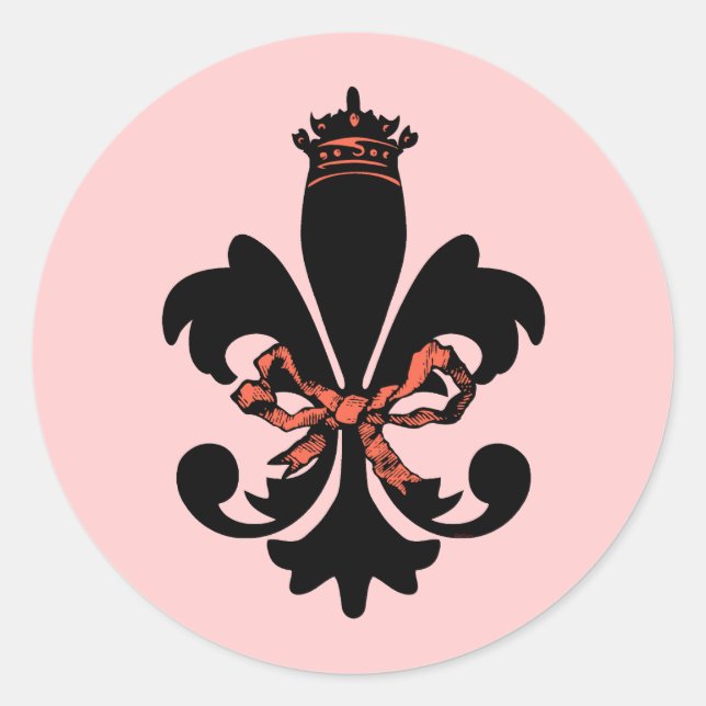 Fleur de lis Queen with bow Classic Round Sticker (Front)