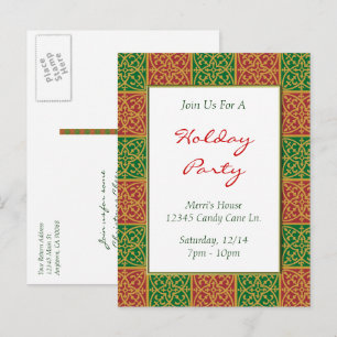 Fleur de Lis Red Green Custom Holiday Invitation Postcard