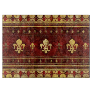 Fleur-de-lis Red Marble and Gold Cutting Board