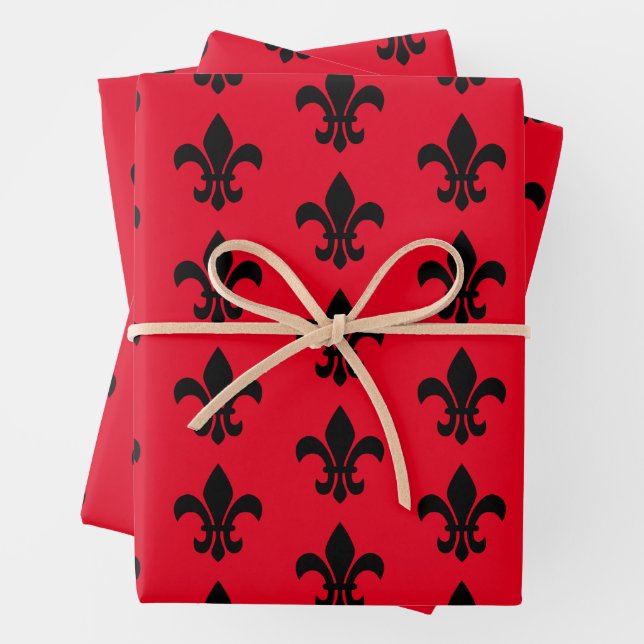 Fleur De Lis Red Wrapping Paper Sheets (In situ)