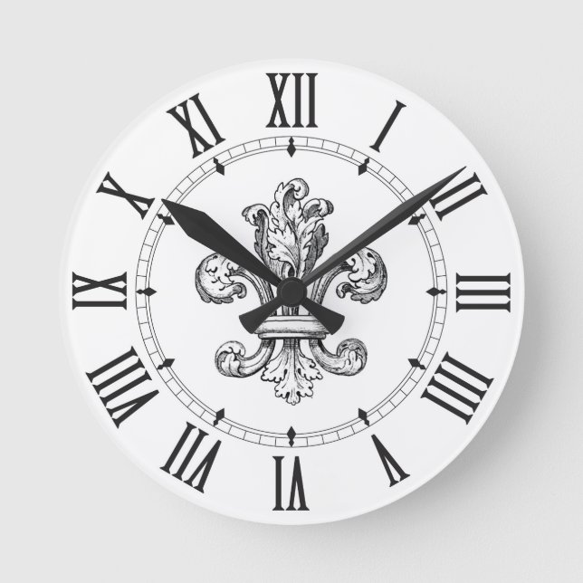 Fleur de Lis Roman Numerals Round Clock (Front)
