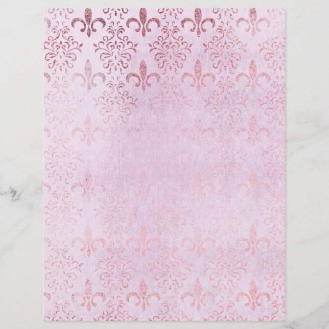 Fleur de Lis Rose Gold Scrapbook Paper (Front)