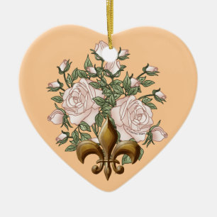 Fleur De Lis Rose Heart Ornament