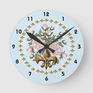 Fleur de lis roses flowers  round clock