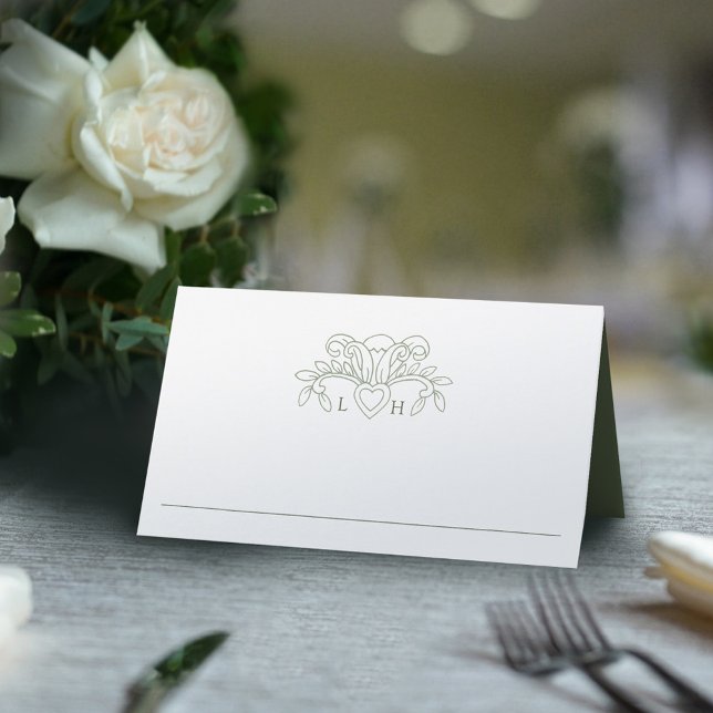 Fleur de lis sage green and white wedding table place card (Creator Uploaded)