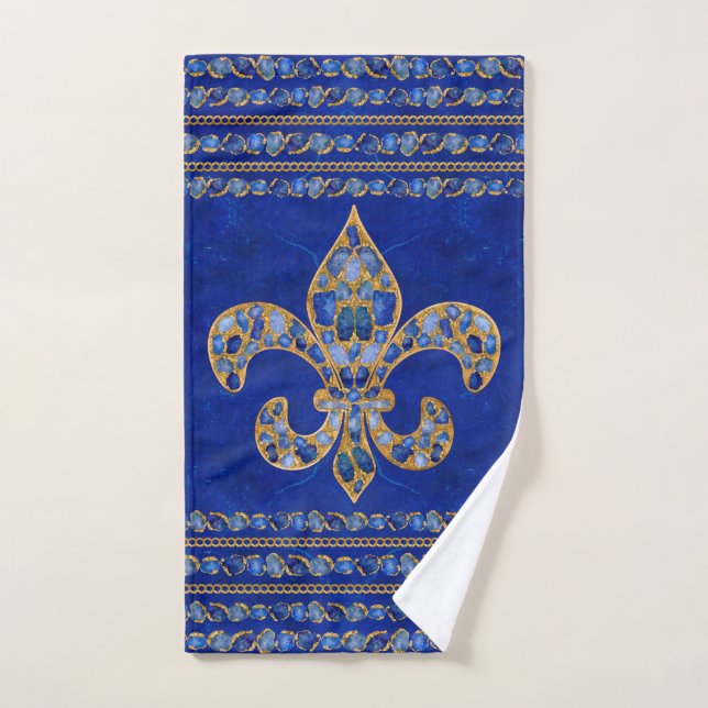 Fleur-de-lis Sapphire and Gold Bath Towel Set (Hand Towel)