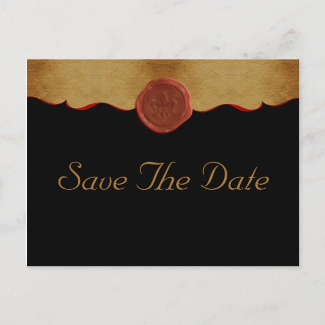 Fleur de Lis Scroll Save The Date Announcement Postcard (Front)