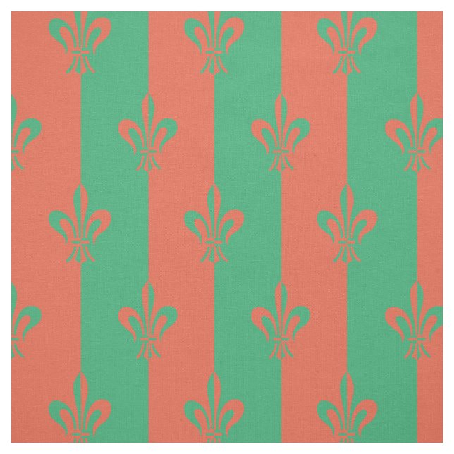Fleur de Lis Sea Green and Copper Fabric (Swatch)