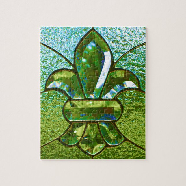 Fleur De Lis Stained Glass Green Jigsaw Puzzle (Vertical)