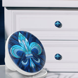Fleur-de-lis - Stained glass mosaic art Ceramic Knob